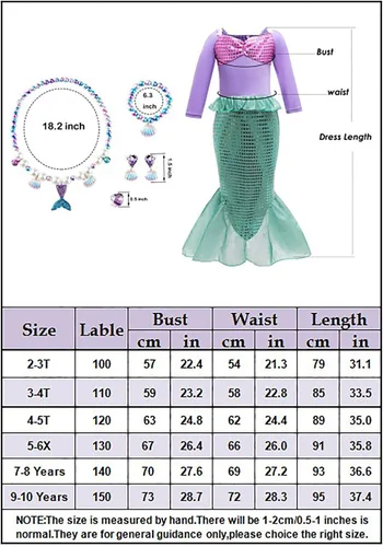Vista 7 de Little Girls Mermaid Costume Princess Dress Up with Jewelry Halloween Cosplay Accessories