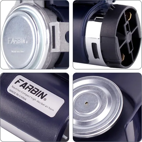 Vista 3 de FARBIN Bocina de aire para bocina de tren de coche para camiones, kit de bocina de coche ruidosa con botón Compact, blue, 12V 150dB loud, with