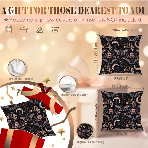 Vista 2 de Fundas de Almohada Gótica de Polilla y Mariposa 18x18, Fundas de Almohada Celestial de Luna de Academia Oscura para Sofá, Decoración Gótica