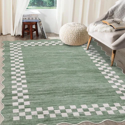 Vista 65 de GarveeHome Alfombra lavable de 5 x 7 pies para sala de estar, alfombra Beige festoneado