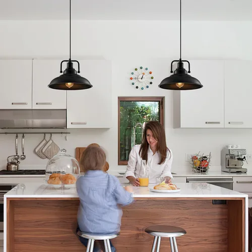 Vista 2 de Paquete de 1 lámpara colgante negra de 12.5 pulgadas, lámpara colgante de granja, iluminación colgante industrial, luces colgantes de cocina, luces