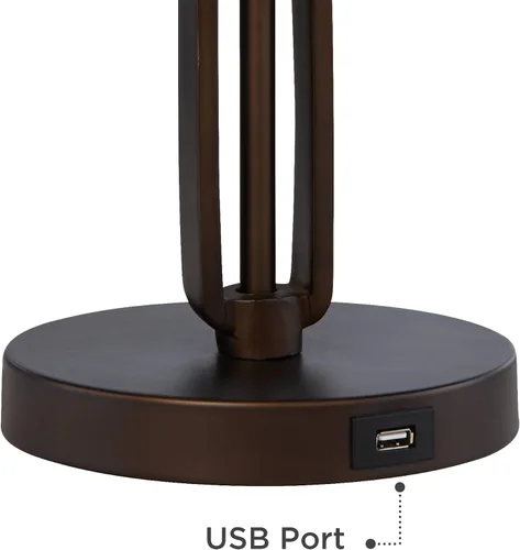 Vista 5 de Juego de 2 lámparas de mesa marrón bronce de 21 1/4 pulgadas con brazo oscilante con puerto de carga USB Mica Shade Rústico Industrial Dormitorio