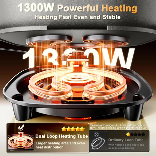 Vista 3 de Stariver Olla eléctrica de 6L con divisor, 1300 W, olla de doble sabor para dos caldos, control de 5 temperaturas y revestimiento antiadherente