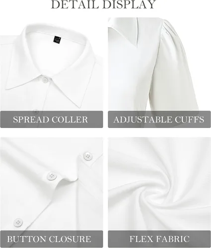 Vista 5 de Gleeivy Camisas de botones para mujer de manga corta abombada, camisas de vestir abotonadas con cuello ajustado, blusa superior de trabajo