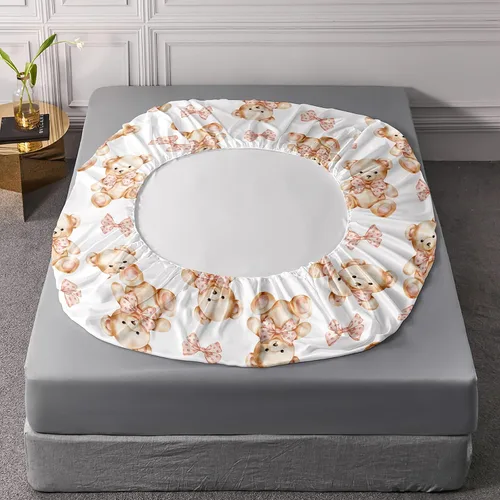 Vista 5 de AILONEN Lovely Bear - Juego de sábanas bajeras tamaño Queen, juego de ropa de cama con pajarita de dibujos animados para niños y niñas, sábana