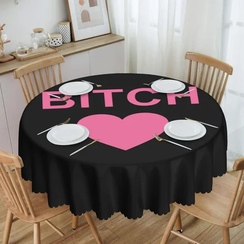 Vista 2 de Mantel redondo de encaje con diseño de corazón de perra de 60 pulgadas para comedor, lavable, para vacaciones, hogar, picnic, fiesta, boda, bufé