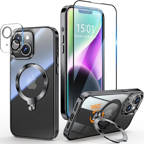 Vista 40 de [Protección Tri-Shield] Funda para iPhone 13 Pro con soporte giratorio de 360° compatible con MagSafe [anillo magnético de CD)