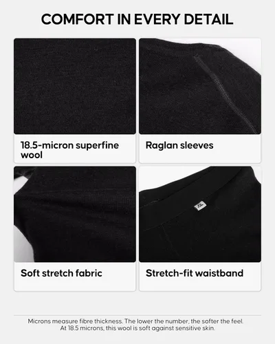 Vista 4 de DANISH ENDURANCE Conjunto de capa base de lana merino para hombres, conjunto superior e inferior, ropa interior térmica para hombres, calzoncillos