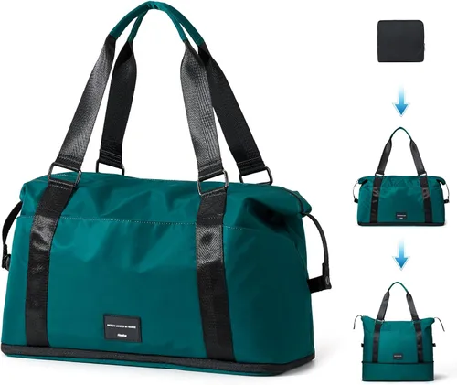 Vista 11 de Hanke Bolsa de viaje expandible de 39 litros, bolsa de lona plegable para viajes, bolsas de mano de fin de semana para mujeres con múltiples Gris