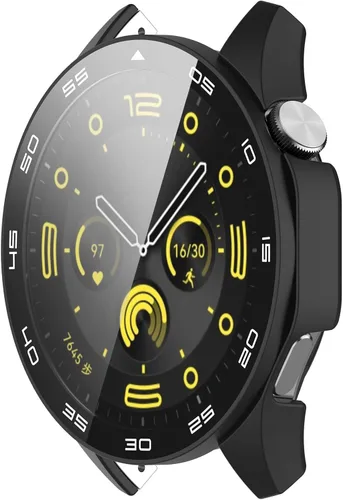 Vista 3 de FitTurn Funda rígida de policarbonato con protector de pantalla de vidrio templado a escala integrada compatible con Huawei Watch GT4