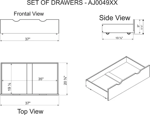 Vista 3 de Alaterre Furniture Cajones de almacenamiento debajo de la cama, juego de 2 cajones de madera maciza con ruedas para guardar debajo de la cama, se