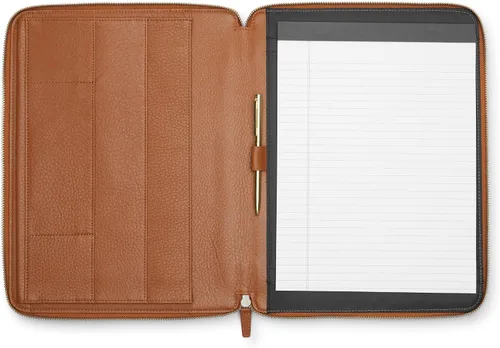 Vista 13 de Leatherology Cartera ejecutiva Burdeos con cremallera, bolsillo interior de piel de grano completo, bolsillo interior para tableta, lazo