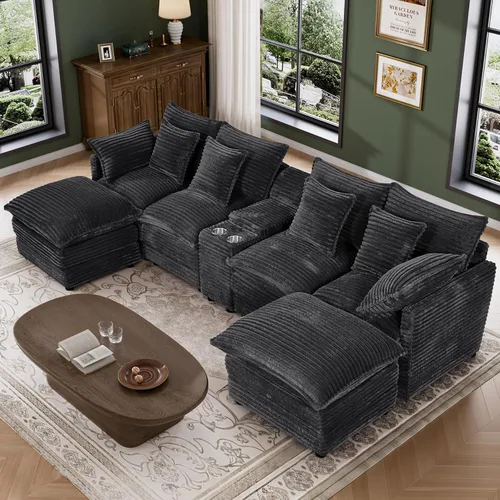 Vista 15 de Sofá de nube de 110 pulgadas en forma de U de gran tamaño gris claro para sala de estar, sofá modular modular con otomana y doble Coushion