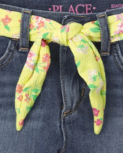 Vista 3 de The Children's Place Pantalones cortos de mezclilla con cinturón para niña