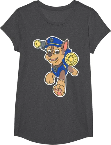 Vista 84 de Paw Patrol Chase Character Patch - Camiseta negra de manga corta con cuello redondo y ajuste clásico, talla S Negro