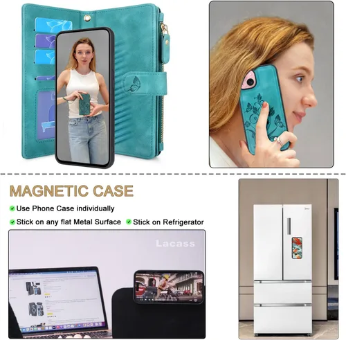 Vista 3 de Funda compatible con iPhone 14 / iPhone 13 de 6.1 pulgadas [ranuras para tarjetas] Soporte para efectivo de identificación y crédito con bolsillo