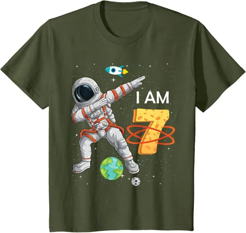 Vista 14 de Camiseta de cumpleaños para niños de 7 años de edad, astronauta Space 7th B-Day Negro