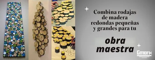Vista 2 de Gmark Paquete de 50 rebanadas de madera natural, círculos de madera redondos sin terminar de 1 a 1.5 pulgadas con corteza de árbol, pequeños discos