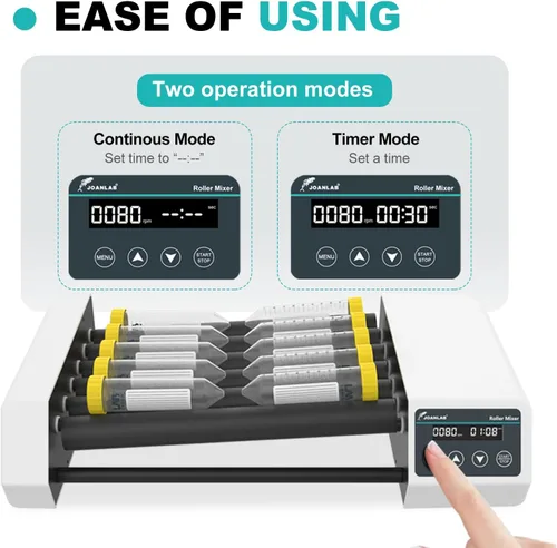 Vista 6 de Mezclador de Rodillos de Tubos Analógico Digital, Mezclador de Tubos con Velocidad Ajustable 20-80RPM, 6 Rodillos con Temporizador (1min-23h59min)