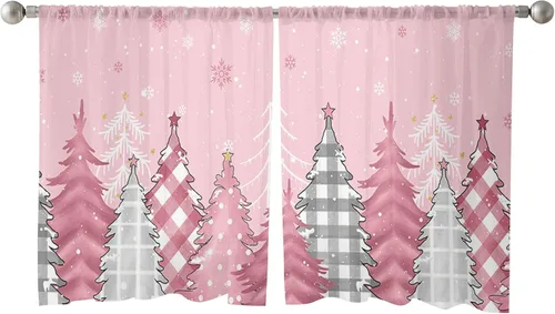 Vista 3 de Cortinas semitraslúcidas para árbol de Navidad, 45 pulgadas de longitud para sala de estar, cortinas de ventana de copo de nieve de invierno