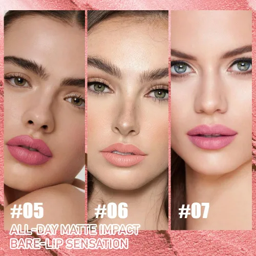 Vista 8 de Juego de 6 delineadores de labios y lápiz labial, color rosa claro, morado claro, mate, kit de labios con delineador de labios, larga duración