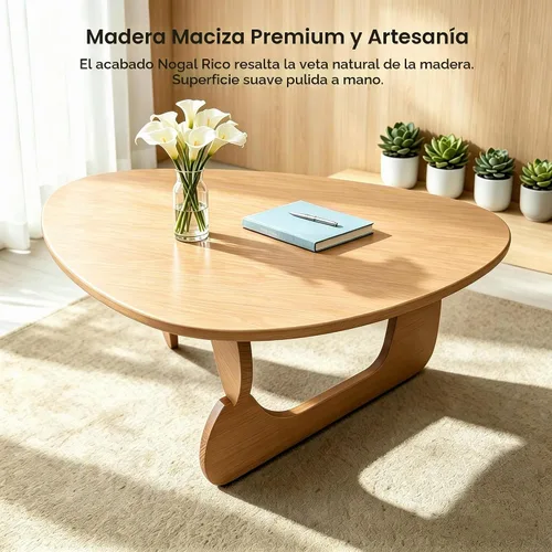 Vista 3 de Mesa de centro moderna de madera maciza, mesa central triangular única para sala de estar, 35.4 x 22.8 x 16.5 pulgadas, natural