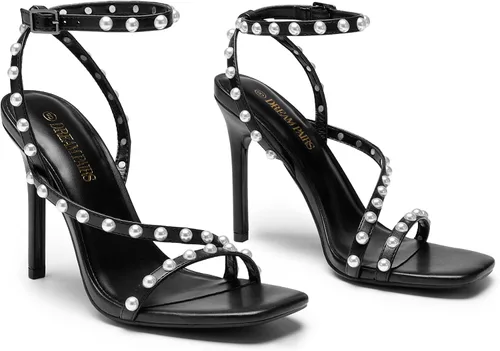 Vista 3 de DREAM PAIRS Tacones de aguja altos para mujer, puntera abierta, correa al tobillo, tacones con tiras para mujer, zapatos de fiesta, boda, sandalias