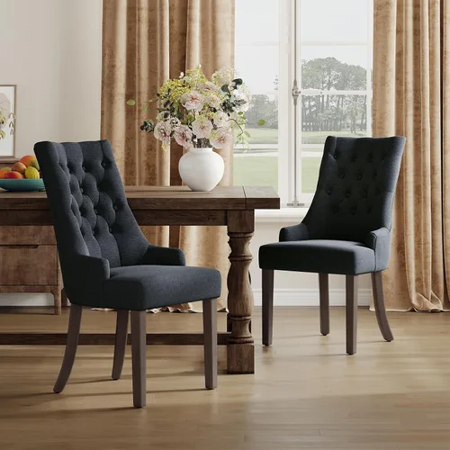 Vista 23 de COLAMY Wingback Tufted Dining Chairs Set of 2, Beige Upholstered Dining Room Chairs with Wood Legs, Kitchen Chairs for Home Kitchen