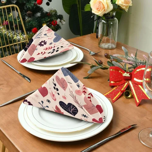 Vista 5 de Burbuja Juego de 6 servilletas de tela de corazón de San Valentín, 20 x 20 pulgadas, lavables, decorativas, para cenas familiares, bodas, fiestas