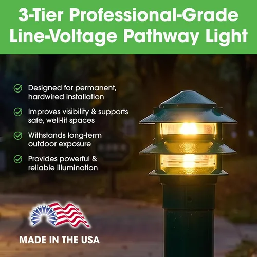 Vista 2 de Greenfield PL3TPBLEDBR - Luz LED resistente a la intemperie de 3 niveles con base de poste de bronce