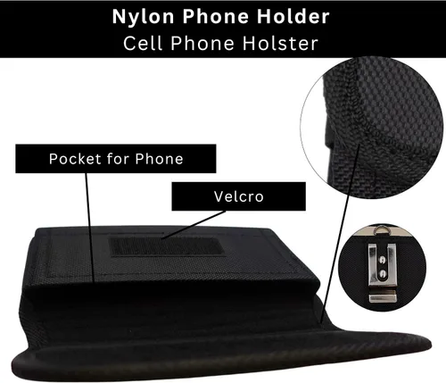 Vista 4 de Wireless City Funda horizontal de nailon resistente para teléfono con clip y bucle para cinturón, compatible con iPhone 13 Mini, 12 Mini, SE, XS, X