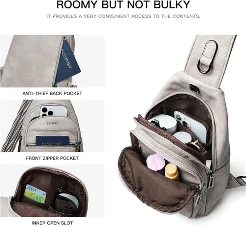 Vista 5 de Sling Bag For Women Faux Leather Small Casual Daypack Backpack Fanny Pack Crossbody Chest Bags Purse