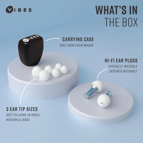 Vista 6 de Vibes Tapones para los oídos de alta fidelidad, tapones invisibles para conciertos de música, músicos, motocicletas, aviones, raves y trabajo