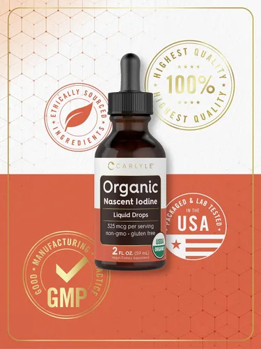 Vista 5 de Carlyle Gotas líquidas orgánicas de yodo naciente 2 onzas líquidas Suplemento vegano Sin OMG, sin gluten