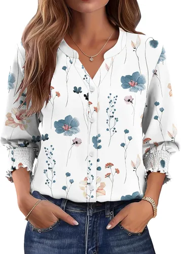 Vista 21 de LOMON Camisas con botones para mujer, manga 3/4, blusas casuales de negocios, blusas de verano 2026