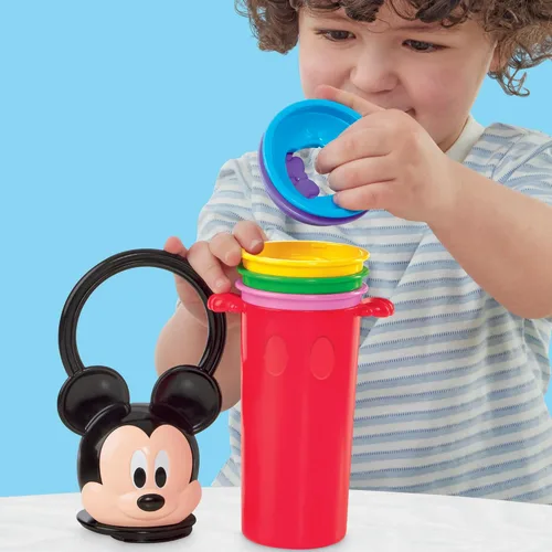 Vista 4 de Play-Doh Disney Junior Mickey Mouse Clubhouse, juego de juguetes apilables felices, juguetes preescolares, regalos de manualidades y arte para niños