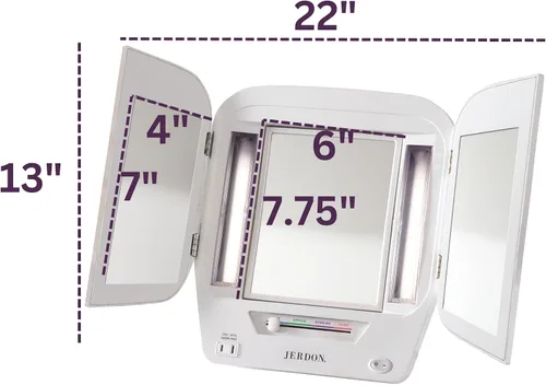 Vista 5 de Jerdon JGL10 W Euro Espejo de 3 paneles iluminado con aumento de 5X, 4 configuraciones de luces, acabado blanco