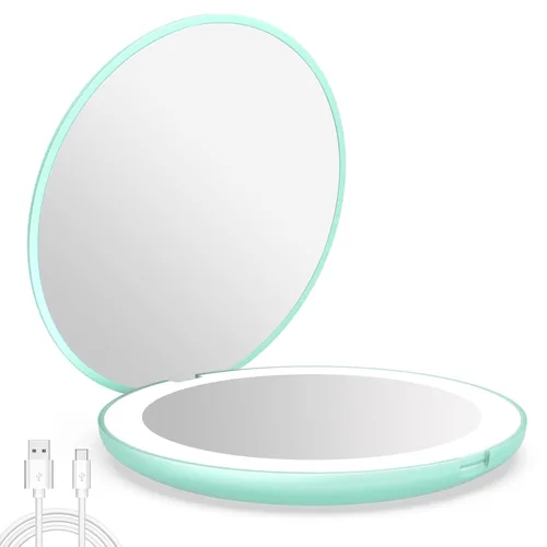 Vista 8 de WOBSION Espejo compacto de viaje, espejo de maquillaje LED portátil 1x/10x con aumento, espejo de bolsillo de 2 caras de mano, espejo pequeño