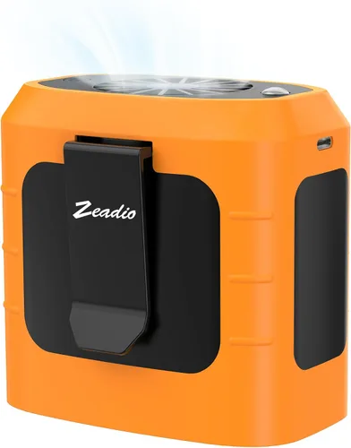 Vista 9 de Zeadio Ventilador portátil con clip de cintura, 4 velocidades, 10000 mAh, funciona con manos libres, con función de iluminación y carga para Azul
