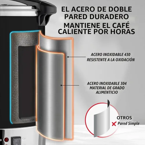 Vista 4 de Zulay Kitchen Cafetera de grado comercial, urna de agua caliente, percoladora con acero inoxidable de doble pared, preparación rápida, se mantiene