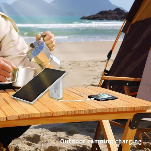 Vista 4 de Panel solar impermeable portátil de 3 W 5 V con soporte ajustable micro USB y tipo C de 6 pies para cámara de seguridad de anillo al aire libre