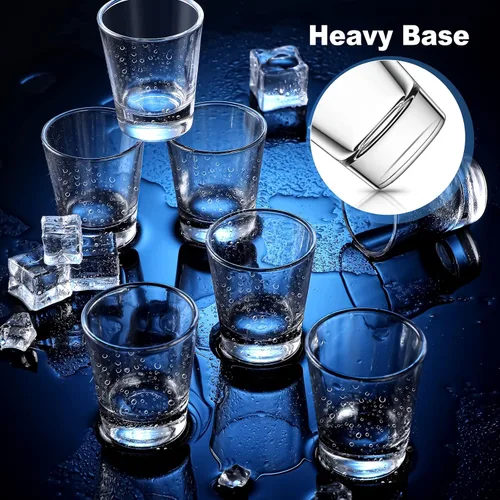 Vista 6 de Geosar 100 vasos cortos transparentes a granel de 1.5 onzas, mini vasos redondos de chupito, base pesada, vasos de vidrio pequeños para bodas, agua