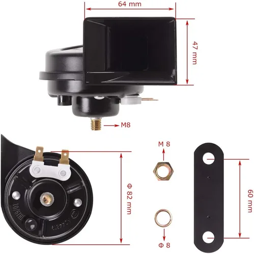Vista 5 de Evermotor 1 juego de bocina de aire de señal universal para automóvil, altavoz de 12 V fuerte 118 DB, impermeable, accesorios automotrices, bocina