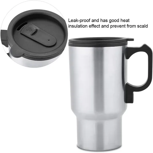 Vista 3 de Hervidor eléctrico pequeño portátil de 12 V, 15.2 fl oz, taza de calefacción de viaje de acero inoxidable, taza de calefacción para automóvil, taza