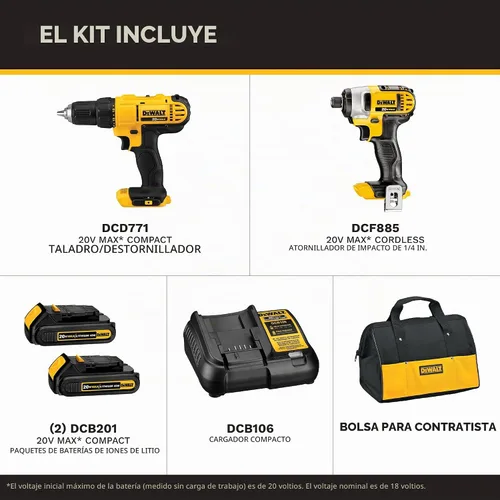 Vista 2 de DEWALT Kit de combo de perforación inalámbrico de 20V MAX, 2-Herramienta (DCK240C2)