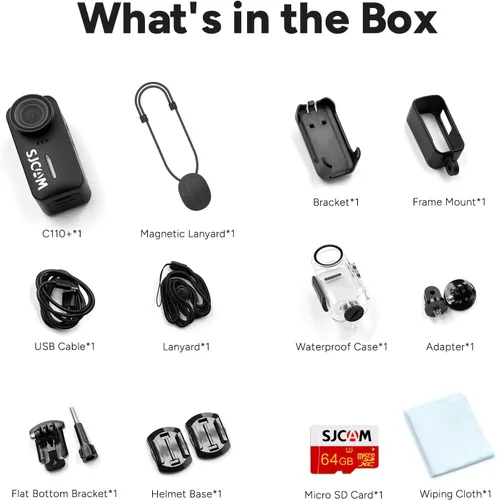 Vista 6 de SJCAM Combo de tarjetas C110Plus 64G, cámara de acción de bolsillo 4K POV, 170° FOV, estabilización de 6 ejes, mini cámara corporal, impermeable