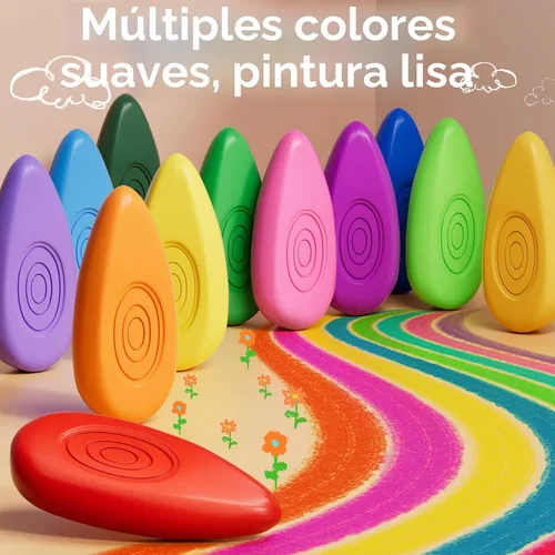 Vista 2 de Four Candies Crayones para niños de 12 colores, no tóxicos, lavables, para niños pequeños de 1 a 3, irrompible y fácil agarre en forma de gota