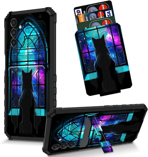 Vista 34 de Funda para Galaxy S21 FE 5G 2022 con soporte, funda de doble capa de policarbonato duro de TPU suave, estampado de vaca, estampado animal