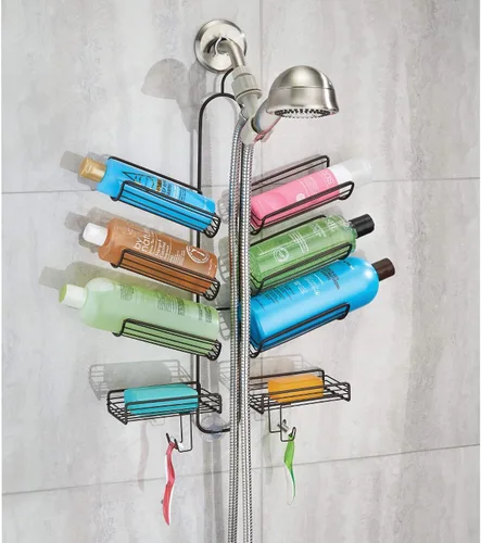 Vista 3 de iDesign Verona - Organizador de baño colgante de metal para manguera de ducha de mano, espacio adicional para champú, acondicionador, jabón, Bronce