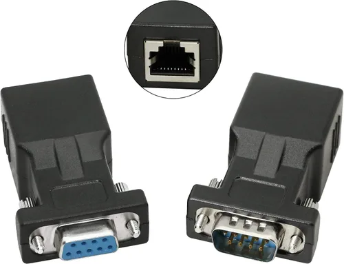 Vista 2 de DB9 RS232 a RJ45 Extender, DB9 9-Pin Serial Port Hembra y Macho a RJ45-2pcs 2 adaptadores